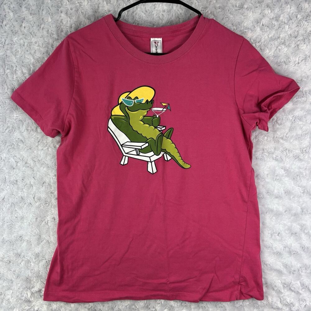 Needy Me Pink And Yellow Alligator Relaxing Pajama Set Size Large-Drawstring